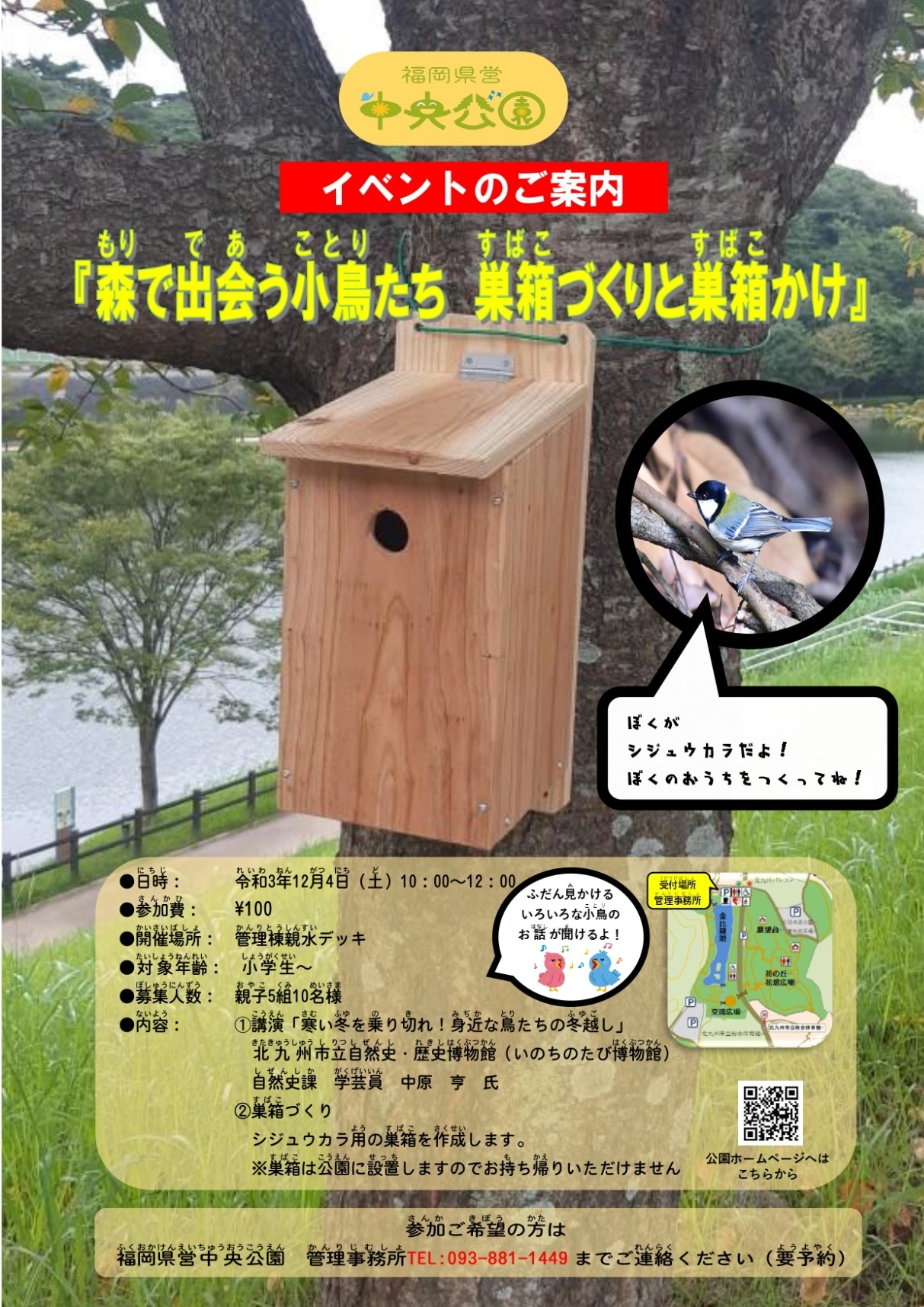 森で出会う小鳥たち 巣箱づくりと巣箱かけ イベント情報 定期的にイベント開催 自然に囲まれた北九州市内の公園